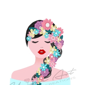 Εκτυπώσιμη αφίσα A3/A4 ''ΛΟΥΛΟΥΔΕΝΙΑ'' (white background) - κορίτσι, αφίσες, ανοιξιάτικα λουλούδια, σχέδια ζωγραφικής - 2