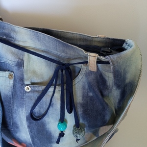 Γυναικεία χειροποίητη τσάντα ώμου με ύφασμα από ελαστικό τζιν - ύφασμα, ώμου, all day, πάνινες τσάντες - 4