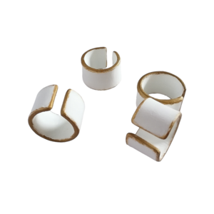 Σετ4τεμ δαχτυλίδια πετσέτας πήλινα ασπρο-χρυσό στρογγυλά 4εκΧ2,5εκ - οργάνωση & αποθήκευση, πηλός, είδη κουζίνας, στολισμός τραπεζιού