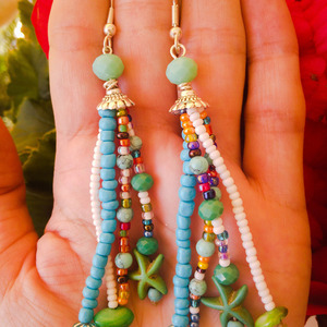Μακρύ boho σκουλαρίκι με πράσινους αστερίες - ημιπολύτιμες πέτρες, χάντρες, boho, κρεμαστά - 5