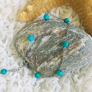 Χειροποίητο βραχιόλι με ατσάλινη αλυσίδα σε ασημί χρώμα και ημιπολύτιμες πέτρες Χαολίτη - ημιπολύτιμες πέτρες, αλυσίδες, χαολίτης, ατσάλι, σταθερά - 2