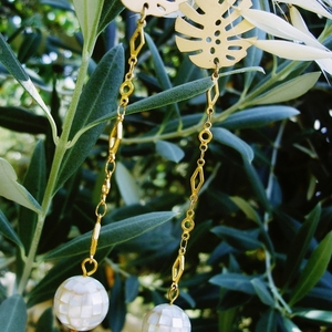 summer golden earrings - επιχρυσωμένα, ατσάλι, κρεμαστά, μεγάλα, καρφάκι - 2