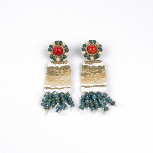 ATHINA MAILI - Κρεμαστά υφαντά σκουλαρίκια με ξύλινες χάντρες κεντημένα πολύχρωμα - νήμα, χάντρες, boho, κρεμαστά, μεγάλα - 2