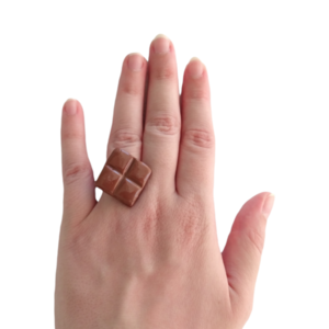 Δαχτυλίδι σοκολάτα με πολυμερικό πηλό / μεγάλο / μεταλλική βάση / αυξομειούμενο / Twice Treasured - πηλός, cute, γλυκά, αυξομειούμενα, kawaii - 3
