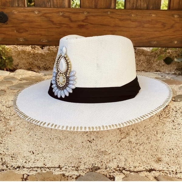 Καπέλο Παναμα - White boho adventure - απαραίτητα καλοκαιρινά αξεσουάρ, ψάθινα - 2