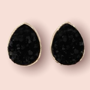 Cute black earrings - χαλκός, καρφωτά, μικρά, φθηνά - 2