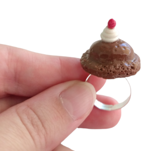 Δαχτυλίδι παγωτό σοκολάτα με πολυμερικό πηλό / μεγάλο / μεταλλική βάση / αυξομειούμενο / Twice Treasured - πηλός, cute, γλυκά, αυξομειούμενα, kawaii - 2