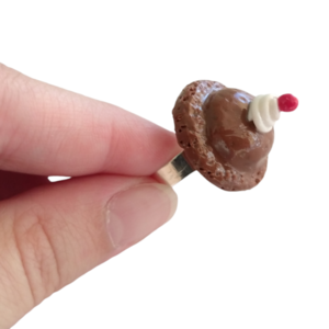 Δαχτυλίδι παγωτό σοκολάτα με πολυμερικό πηλό / μεγάλο / μεταλλική βάση / αυξομειούμενο / Twice Treasured - πηλός, cute, γλυκά, αυξομειούμενα, kawaii - 3