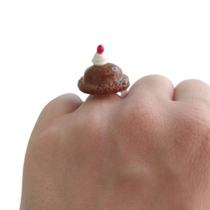 Δαχτυλίδι παγωτό σοκολάτα με πολυμερικό πηλό / μεγάλο / μεταλλική βάση / αυξομειούμενο / Twice Treasured - πηλός, cute, γλυκά, αυξομειούμενα, kawaii - 4