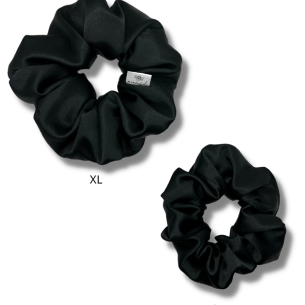 Black satin classic scrunchie - ύφασμα, σατέν, για τα μαλλιά, λαστιχάκια μαλλιών - 2