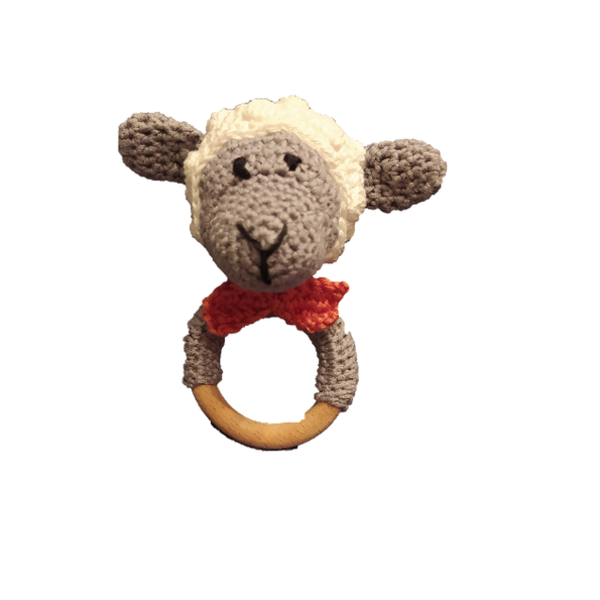 Μασητικός κρίκος- κουδουνίστρα (πρόβατο) - δώρο, σετ δώρου, κουδουνίστρα