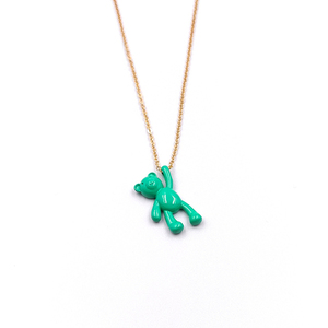 Κολιέ αλυσίδα με πράσινο αρκουδάκι - charms, ορείχαλκος, κοντά, ατσάλι