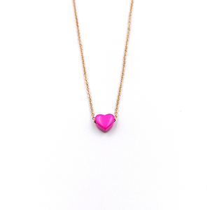 Κολιέ αλυσίδα με καρδιά από ροζ σμάλτο - charms, επιχρυσωμένα, ορείχαλκος, καρδιά, κοντά