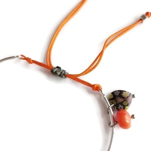 Minimal βραχιολάκι βέργα με καρδιά murano και πορτοκαλί κοράλλι - ορείχαλκος, καρδιά, χεριού, χειροπέδες - 2
