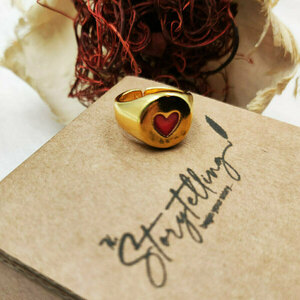 Δαχτυλίδι µε καρδιά με κόκκινο σμάλτο - chevalier, επιχρυσωμένα, ορείχαλκος, καρδιά, αυξομειούμενα - 3