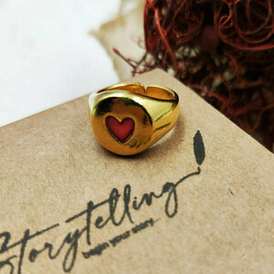 Δαχτυλίδι µε καρδιά με κόκκινο σμάλτο - chevalier, επιχρυσωμένα, ορείχαλκος, καρδιά, αυξομειούμενα - 4