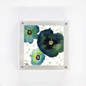 Κουτί από plexi glass λευκή βάση- διάφανο καπάκι και ζωγραφισμένους πανσέδες (πράσινο) - κουτί, οργάνωση & αποθήκευση, plexi glass, λουλουδάτο - 2