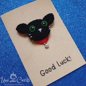 Ευχετήρια κάρτα με πλεκτή μαύρη γάτα για "Καλή Τύχη" - γάτα, γατούλα, γενική χρήση - 2