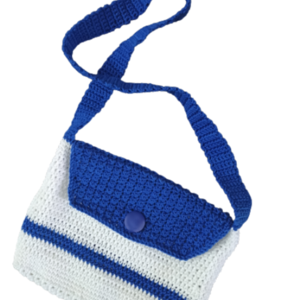 Χειροποίητη παιδική τσάντα χιαστί λευκό και μπλε ρουά 23Χ17 - τσαντάκια