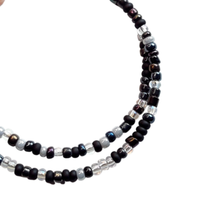 Κολιέ με γυάλινες Χάντρες 3mm σε Μαύρες - Γκρι αποχρώσεις - γυαλί, τσόκερ, κοντά, seed beads