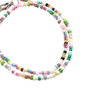 Πολύχρωμο Κολιέ με γυάλινες Χάντρες 3mm - γυαλί, τσόκερ, κοντά, seed beads