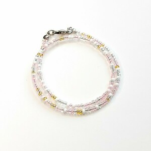 Ροζ Κολιέ με γυάλινες Χάντρες 2mm - γυαλί, τσόκερ, κοντά, seed beads - 2