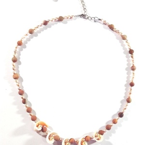 Κοντό κολιέ 44cm με κοχύλια, ροζ μαργαριταρακια και νεφρίτη (Jade) imperial σε καφέ χρώμα - ημιπολύτιμες πέτρες, charms, μαργαριτάρι, κοχύλι, κοντά - 3