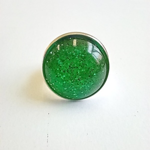 Δαχτυλίδι με χειροποίητο καμπουσον διάφανο πράσινο με γκλιτερ - γυαλί, boho, μεγάλα, δώρα γενεθλίων, αυξομειούμενα - 2