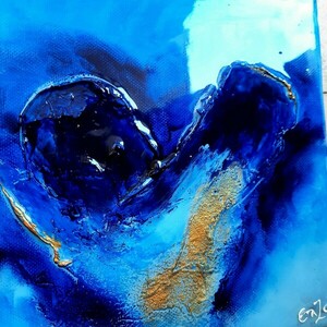 Blue heart, χειροποίητος πίνακας 20χ20χ4 σε καμβά, με ακρυλικά χρώματα, ανάγλυφες λεπτομέρειες και υγρό γυαλί - γυαλί, πίνακες & κάδρα, χειροποίητα, πίνακες ζωγραφικής - 3