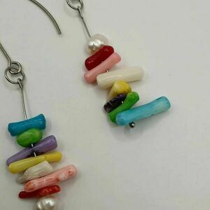 Χρωματιστά σκουλαρίκια boho με ημιπολύτιμες χάντρες κοράλι και μαργαριτάρια - multicolour - ημιπολύτιμες πέτρες, κοράλλι, μαργαριτάρι, ατσάλι, boho, κρεμαστά - 3
