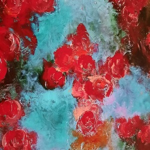 white red roses. Χειροποίητος πίνακας ζωγραφικής με ακρυλικά χρώματα και ανάγλυφες υφές. Διάσταση 90χ60χ2εκ - πίνακες & κάδρα, χειροποίητα, πίνακες ζωγραφικής - 3