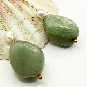 Σκουλαρίκια boho με ημιπολύτιμες χάντρες αβεντουρίνη και μαργαριτάρια - πράσινο - ημιπολύτιμες πέτρες, boho - 3