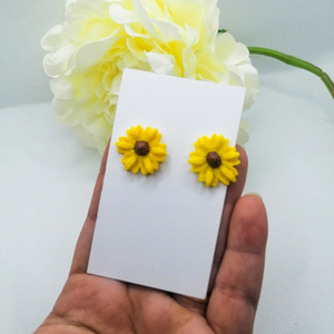 Σκουλαρίκια απο πλημερικο πηλό λουλούδια κίτρινο sunflower - πηλός, καρφωτά, μικρά, καρφάκι - 2