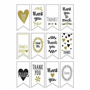 Εκτυπώσιμες ετικέτες Thank You σε 12 σχέδια Black-Gold - αυτοκόλλητα, κάρτες - 2