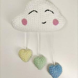 Πλεκτο βελουτε συννεφο με 3 καρδιες / Velvet crochet cloud with 3 hearts - λούτρινα
