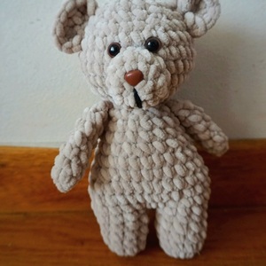 Πλεκτο βελουτε αρκουδακι/ stuffed crochet bear - λούτρινα - 2