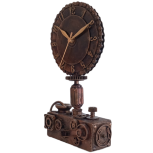 Ρολόι  επιτραπέζιο χειροποίητο από ξύλο μέταλλο και πλαστικό, σε μαύρο χρώμα με μπρονζέ και χρυσή πατίνα - ξύλο, επιτραπέζια - 2