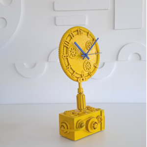 Ρολόι  επιτραπέζιο χειροποίητο από ξύλο μέταλλο και πλαστικό σε  κίτρινο   χρώμα - ξύλο, επιτραπέζια - 4