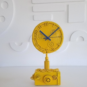 Ρολόι  επιτραπέζιο χειροποίητο από ξύλο μέταλλο και πλαστικό σε  κίτρινο   χρώμα - ξύλο, επιτραπέζια - 5