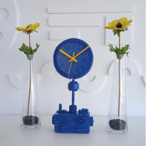 Ρολόι  επιτραπέζιο χειροποίητο από ξύλο μέταλλο και πλαστικό, σε  μπλε   χρώμα - ξύλο, επιτραπέζια - 3