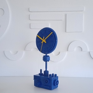 Ρολόι  επιτραπέζιο χειροποίητο από ξύλο μέταλλο και πλαστικό, σε  μπλε   χρώμα - ξύλο, επιτραπέζια - 2
