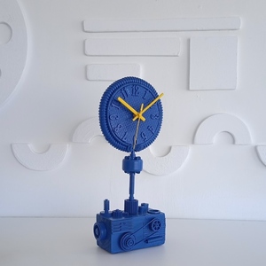 Ρολόι  επιτραπέζιο χειροποίητο από ξύλο μέταλλο και πλαστικό, σε  μπλε   χρώμα - ξύλο, επιτραπέζια - 4