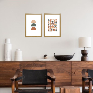 ΣΕΤ 2 κάδρα abstract art boho με ξύλινη κορνίζα σε φυσικό χρώμα (32 χ 22 εκ. ) - πίνακες & κάδρα, διακόσμηση σαλονιού - 2