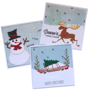 Σετ 3 χριστουγεννιάτικων καρτών 03 - νήμα, χιονάνθρωπος, ευχετήριες κάρτες