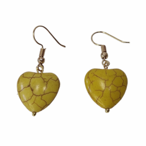 Σκουλαρίκια με κίτρινες καρδιές χαολίτη - ημιπολύτιμες πέτρες, επιχρυσωμένα, μικρά, boho, κρεμαστά