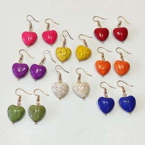 Σκουλαρίκια με πράσινες καρδιές χαολίτη - ημιπολύτιμες πέτρες, επιχρυσωμένα, μικρά, boho, κρεμαστά - 5