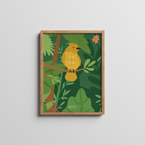 Παιδικό κάδρο με αφίσα 21x30cm | Hello Βaby Birds | Αποχρώσεις του πράσινου με ξύλινο κάδρο, χαρτί illustration 200gr - πίνακες & κάδρα, παιδικό δωμάτιο, ζωάκια, παιδικά κάδρα