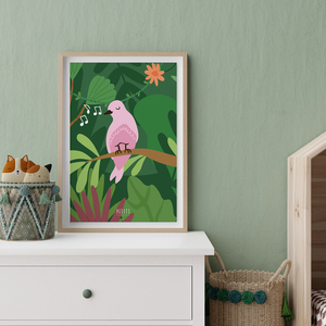 Παιδικό κάδρο με αφίσα 21x30cm | Hello Βaby Birds | Αποχρώσεις του πράσινου με ξύλινο κάδρο, χαρτί illustration 200gr - πίνακες & κάδρα, παιδικό δωμάτιο, ζωάκια, παιδικά κάδρα - 2