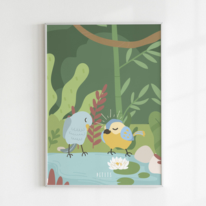 Παιδικό κάδρο με αφίσα 21x30cm | Hello Βaby Birds | Αποχρώσεις του πράσινου με ξύλινο κάδρο, χαρτί illustration 200gr - πίνακες & κάδρα, παιδικό δωμάτιο, ζωάκια, παιδικά κάδρα - 3