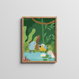Παιδικό κάδρο 30x40cm | Hello Βaby Birds | Αποχρώσεις του πράσινου με ξύλινο κάδρο χαρτί illustration 200gr-Αντίγραφο - πίνακες & κάδρα, παιδικό δωμάτιο, ζωάκια, παιδικά κάδρα